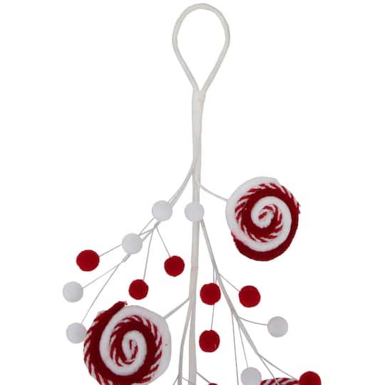 2.5ft. Red & White Striped Candy Cane Swirls and Pom Poms Christmas Garland